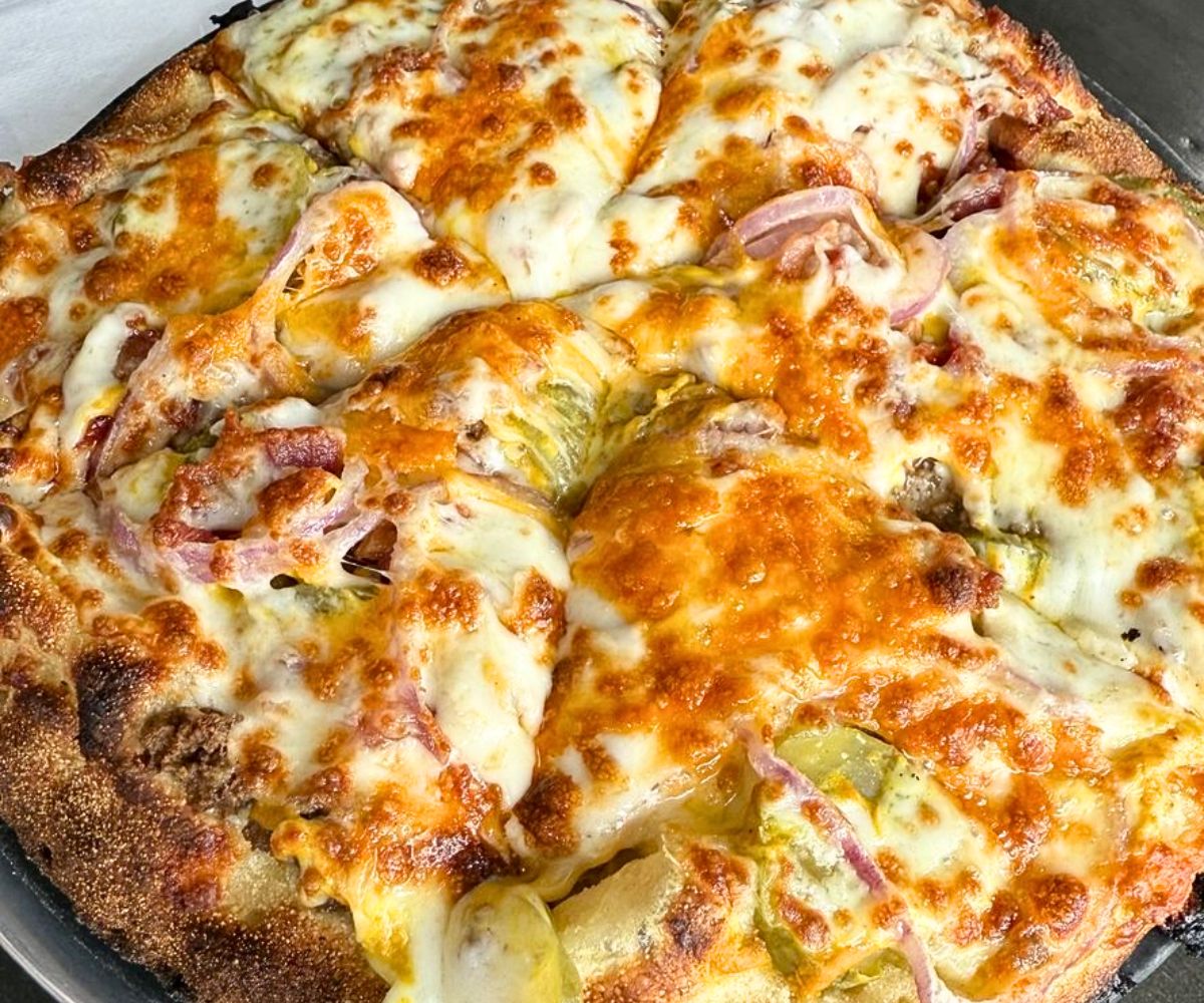 Cheeseburger Pizza at Gatlinburg Brewing Company in Gatlinburg, Tennessee