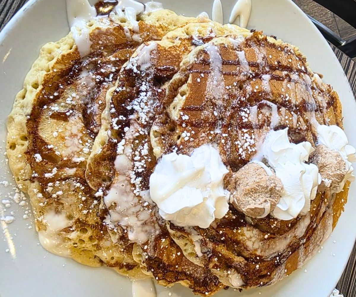 Cinnamon Roll Pancakes at Siena Cafe in Irving, Texas