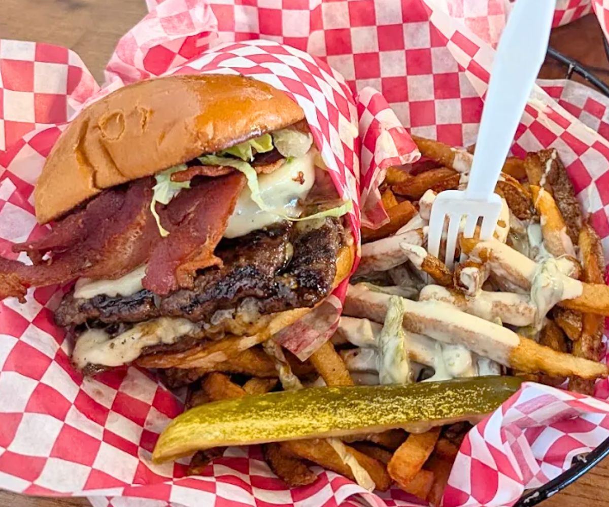 Double Burger at Hall of Flame Burgers in Ruidoso, New Mexico
