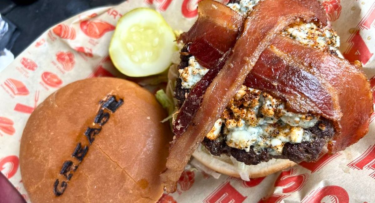 Black and Blue Burger at Grease Burger Beer and Whiskey Bar in West Palm Beach, FL
