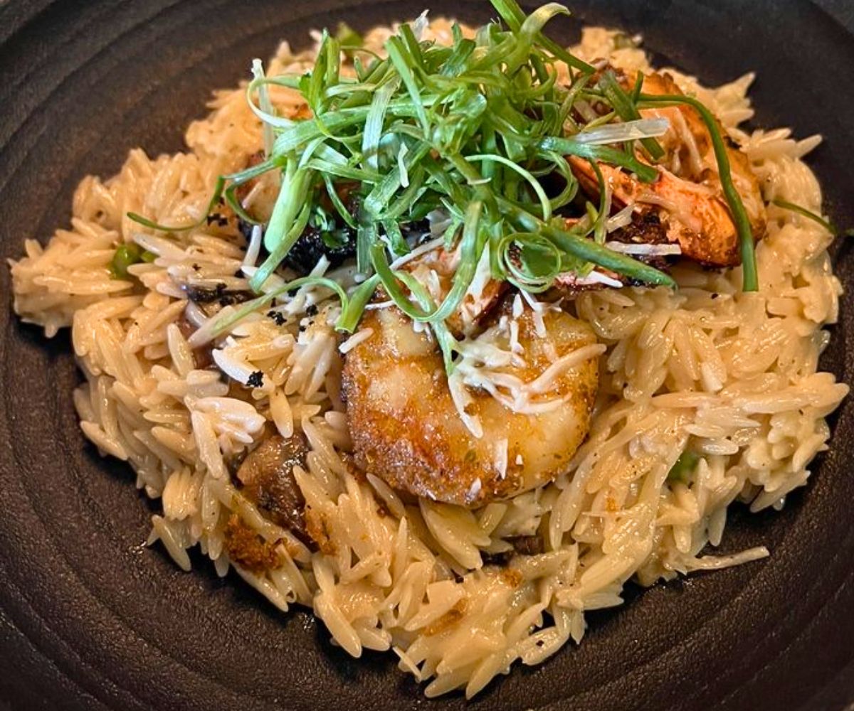Orzo Risotto with Blackened Shrimp at Black Sheep Social Club in Cedar Rapids, IA