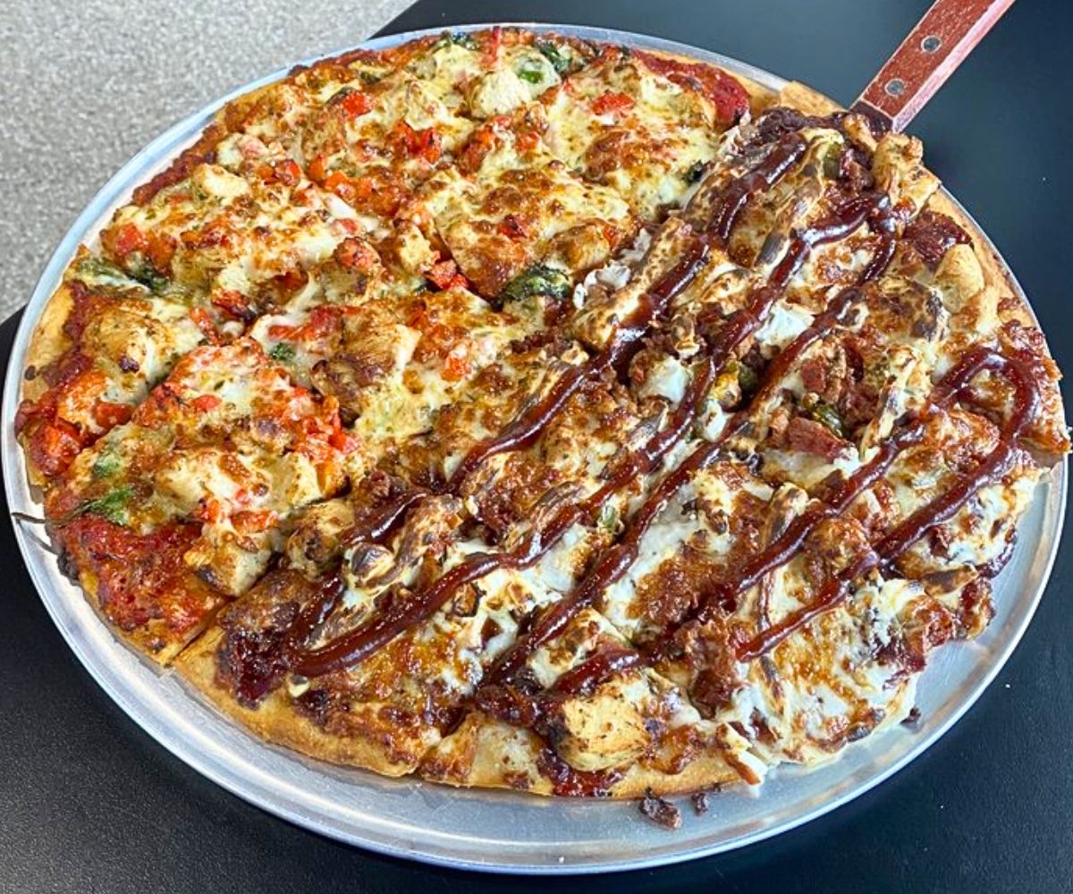Half chicken parm half spicy bbq chicken at Caniglia's a Mano in Papillion, Nebraska