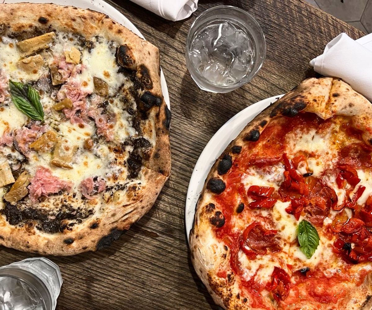 White Truffle Pizza & Salame & Bell Peppers Pizza at La Leggenda Pizzeria in Miami Beach, FL