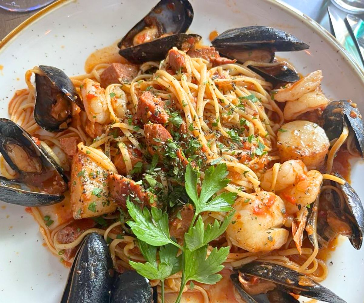 Portuguese Seafood and Linguine at Franny’s Bistro in Camden, Maine
