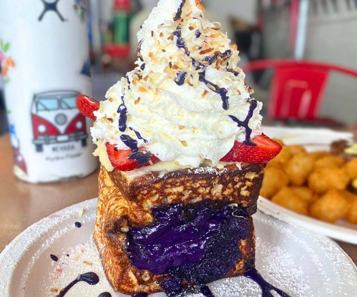 UBE Cheesecake French Toast at Button Up Cafe in Pearl City, Hawaii