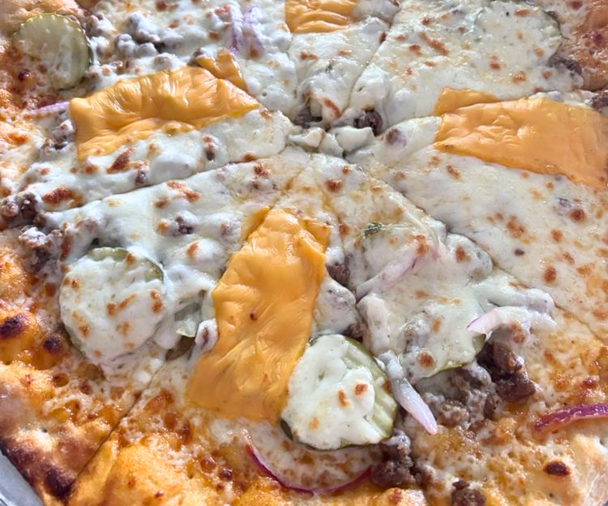Cheeseburger Pizza at Mountain State Brewing in Morgantown, WV