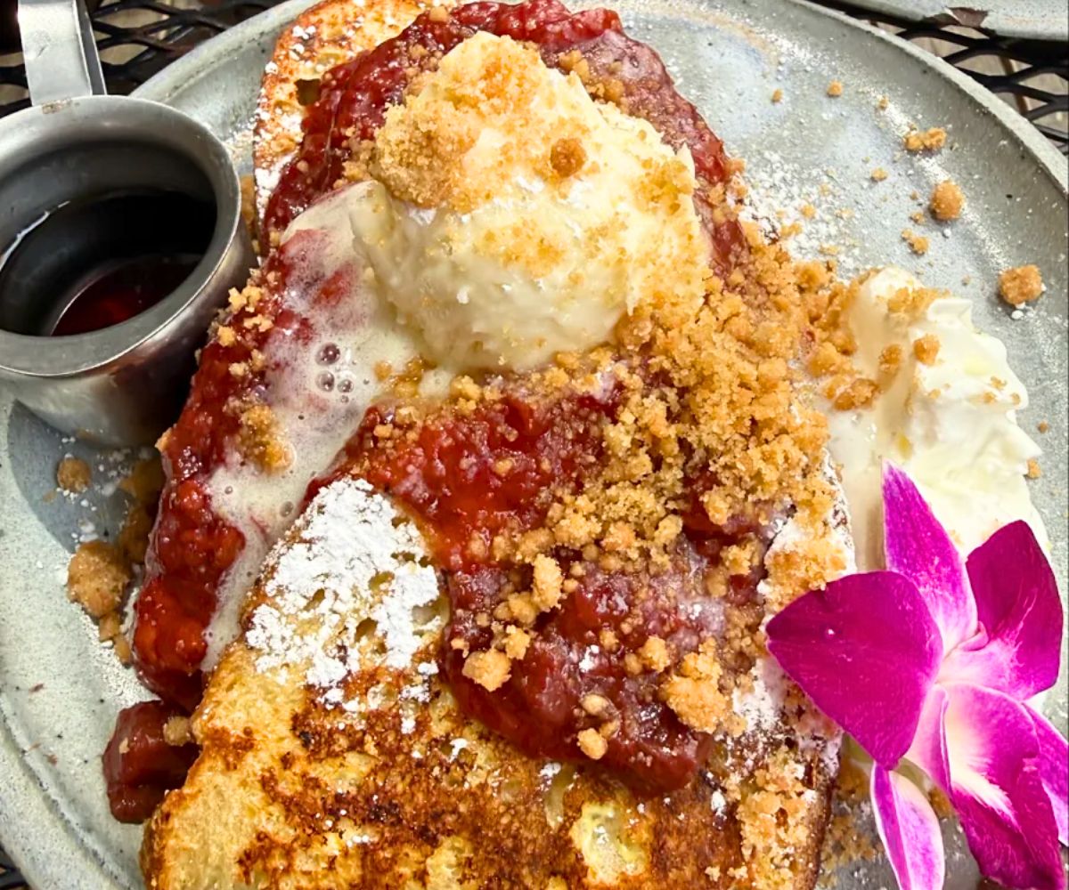 Cherry Rhubarb French Toast at Roots Cafe in West Chester, PA