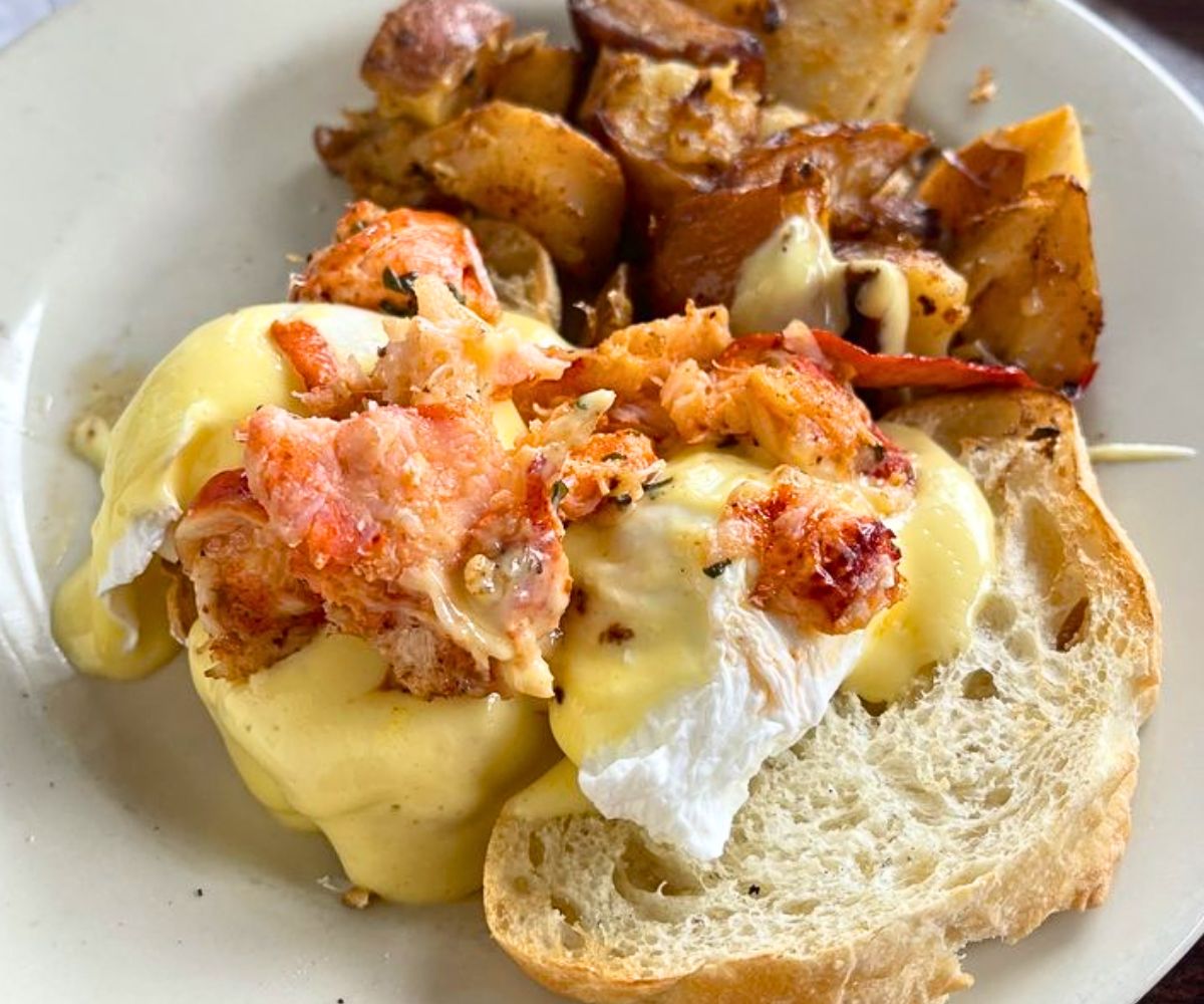 Lobster Eggs Benedict at The Cooked Goose in Westerly, Rhode Island