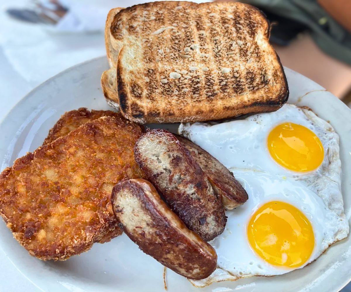 2 eggs with sausage at The Cooked Goose in Westerly, RI