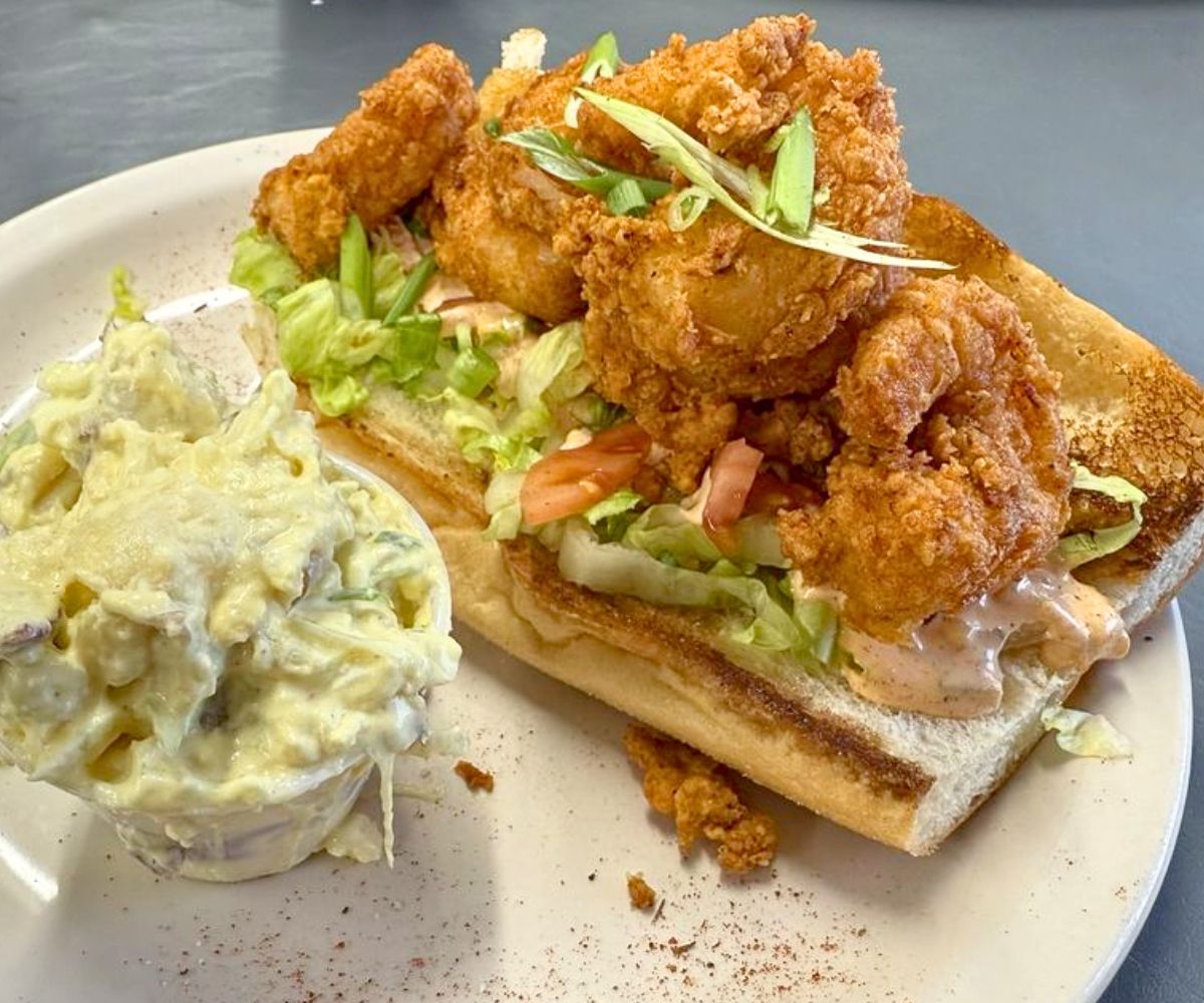 Shrimp Po'boy at The Surfing Crab in Lewes, Delaware