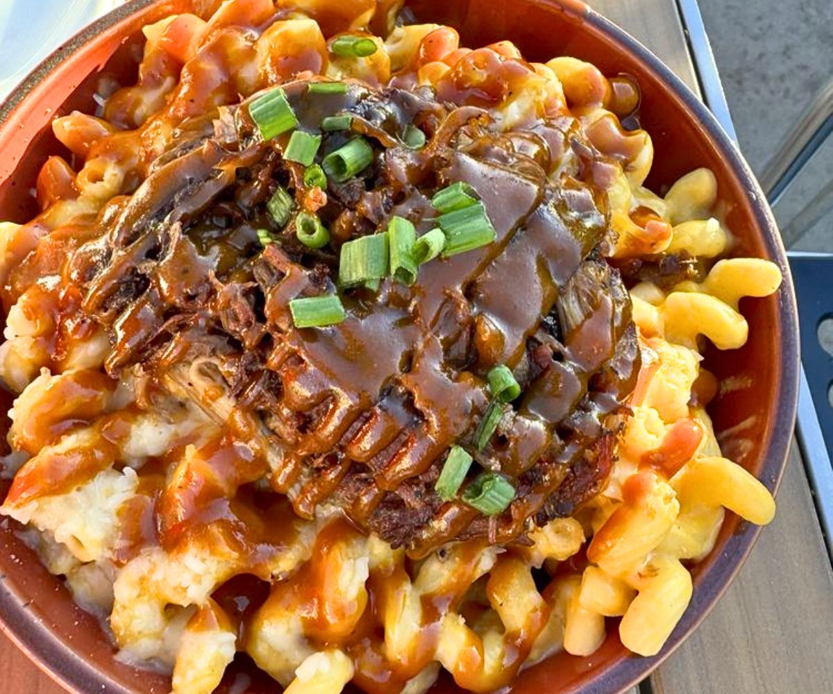 Loaded Mac n cheese with pulled pork at Fork & Fire in Oro Valley, Arizona