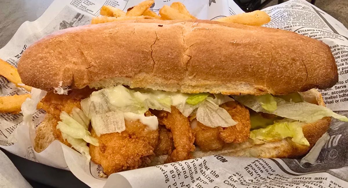 Shrimp Po'boy at Jewel City Seafood in Huntington, WV