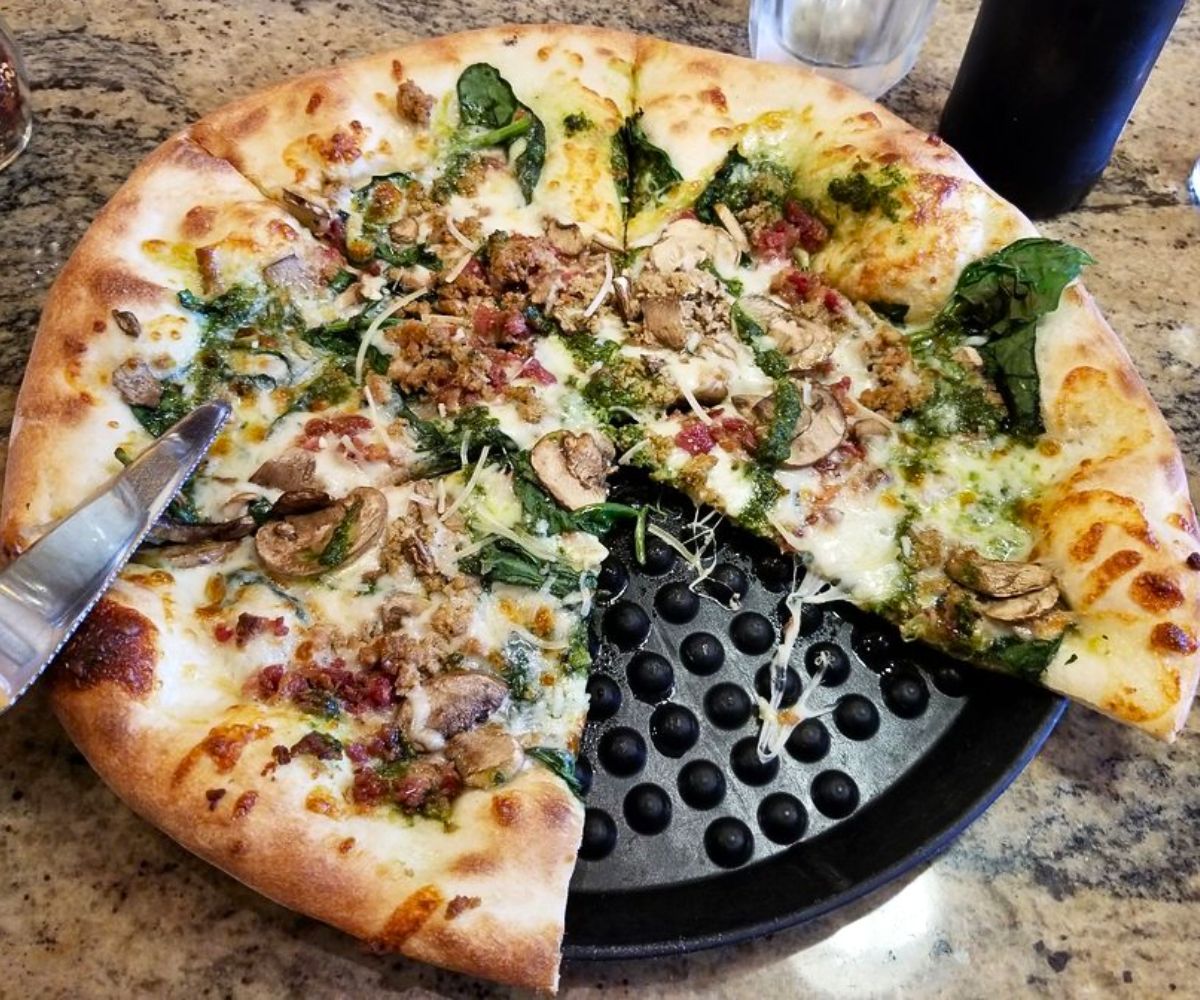 The Swine Pizza at Fat Olives Restaurant in Homer, Alaska