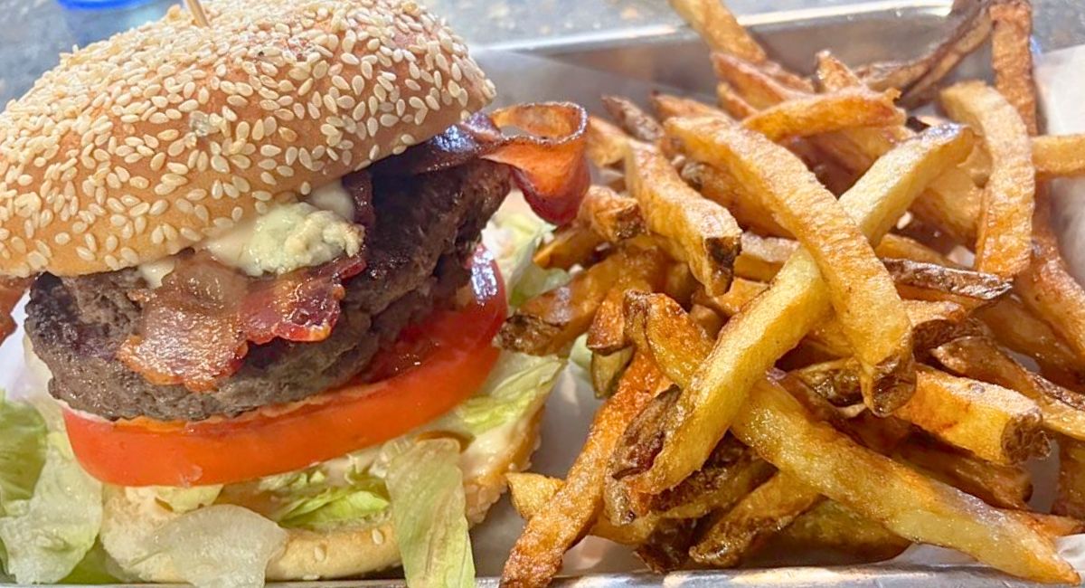 burger and fries Dad's Garage in Mechanicsburg, Pennsylvania