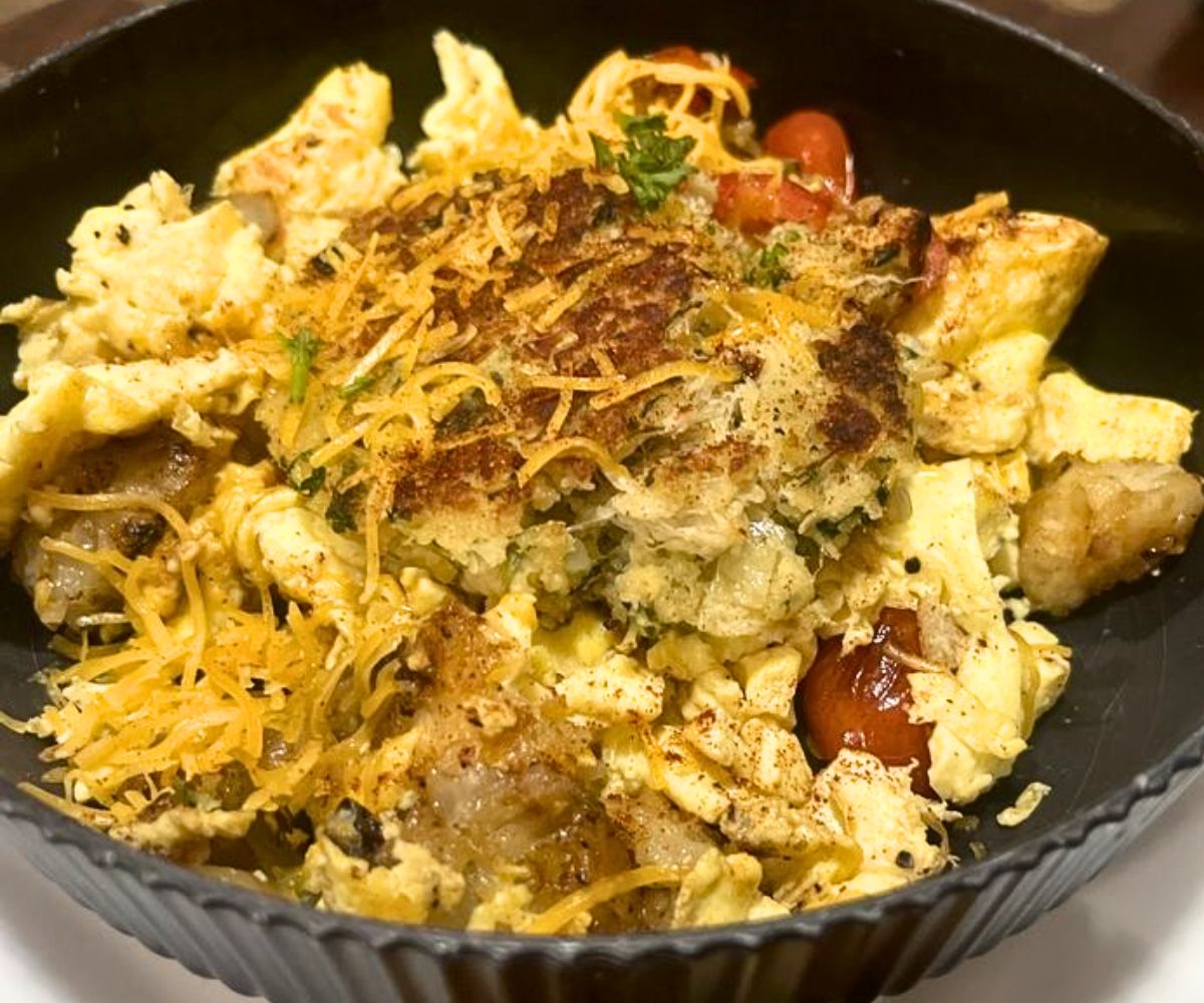Crab Cake Scrambler at Le Bistreaux in Alexandria, Louisiana