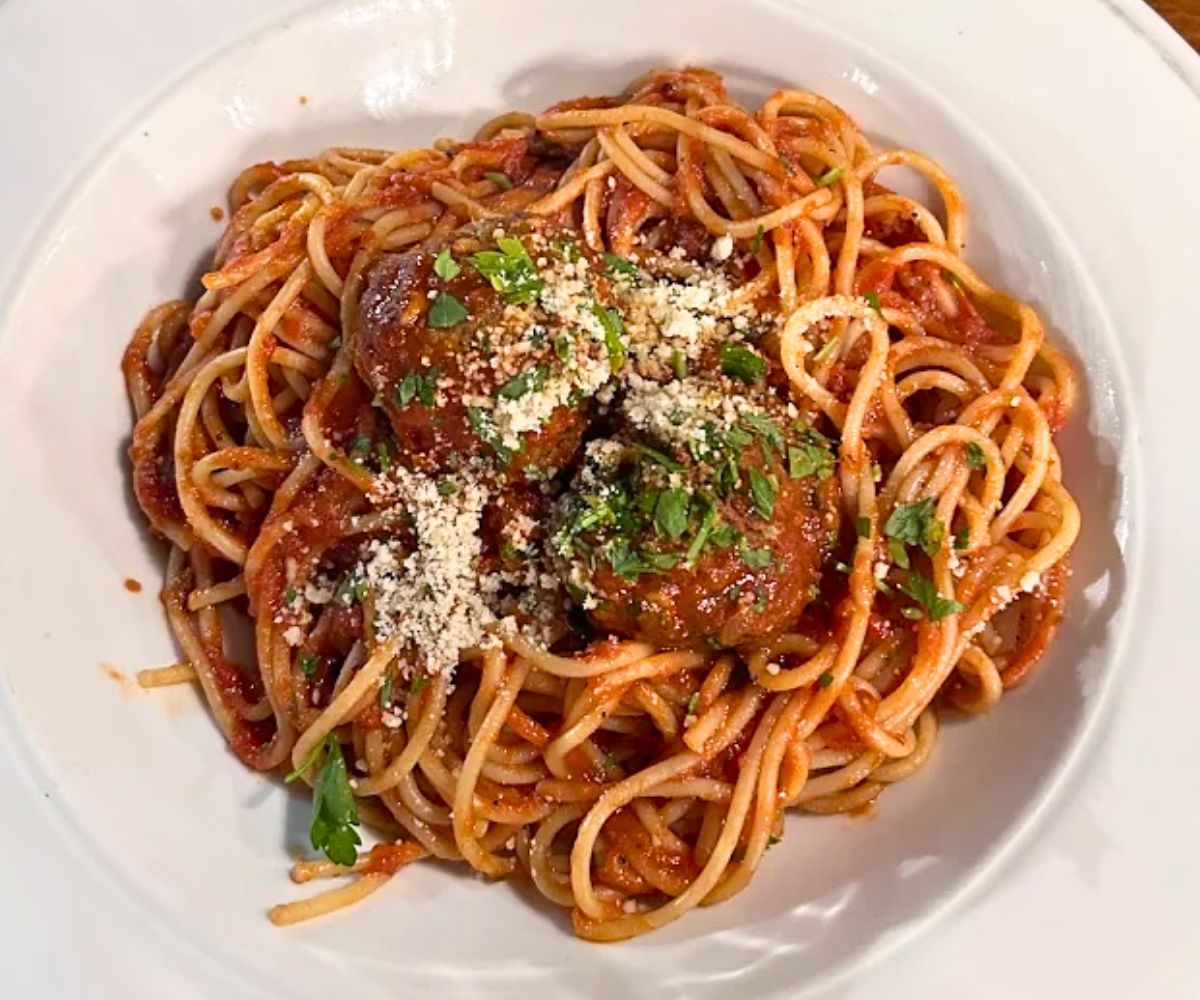 spaghetti with meatballs at Nonna's Kitchen in Spearfish, South Dakota