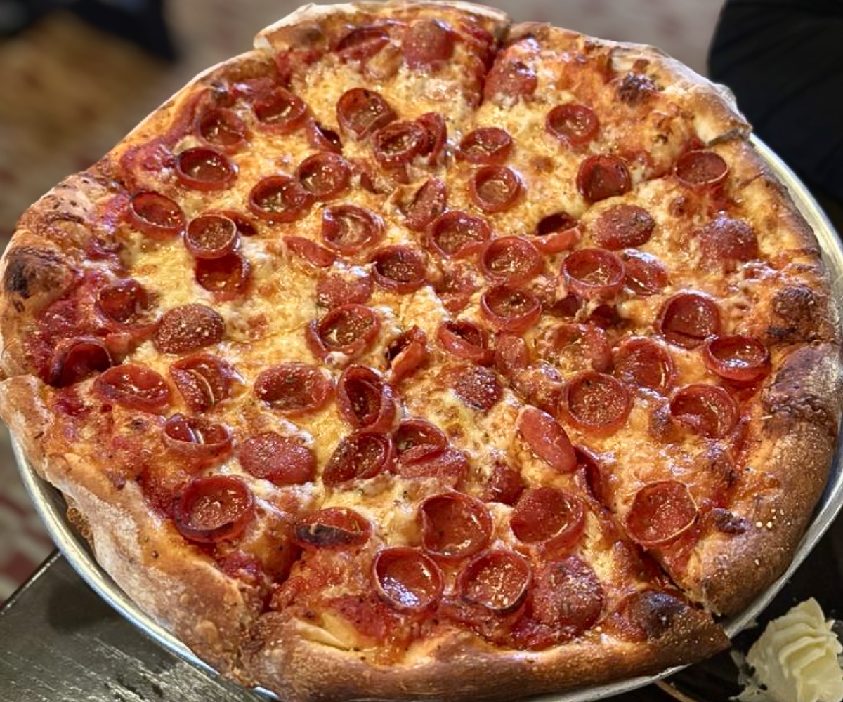 Pepperoni pizza at Olives And Peppers in Greensburg, Pennsylvania