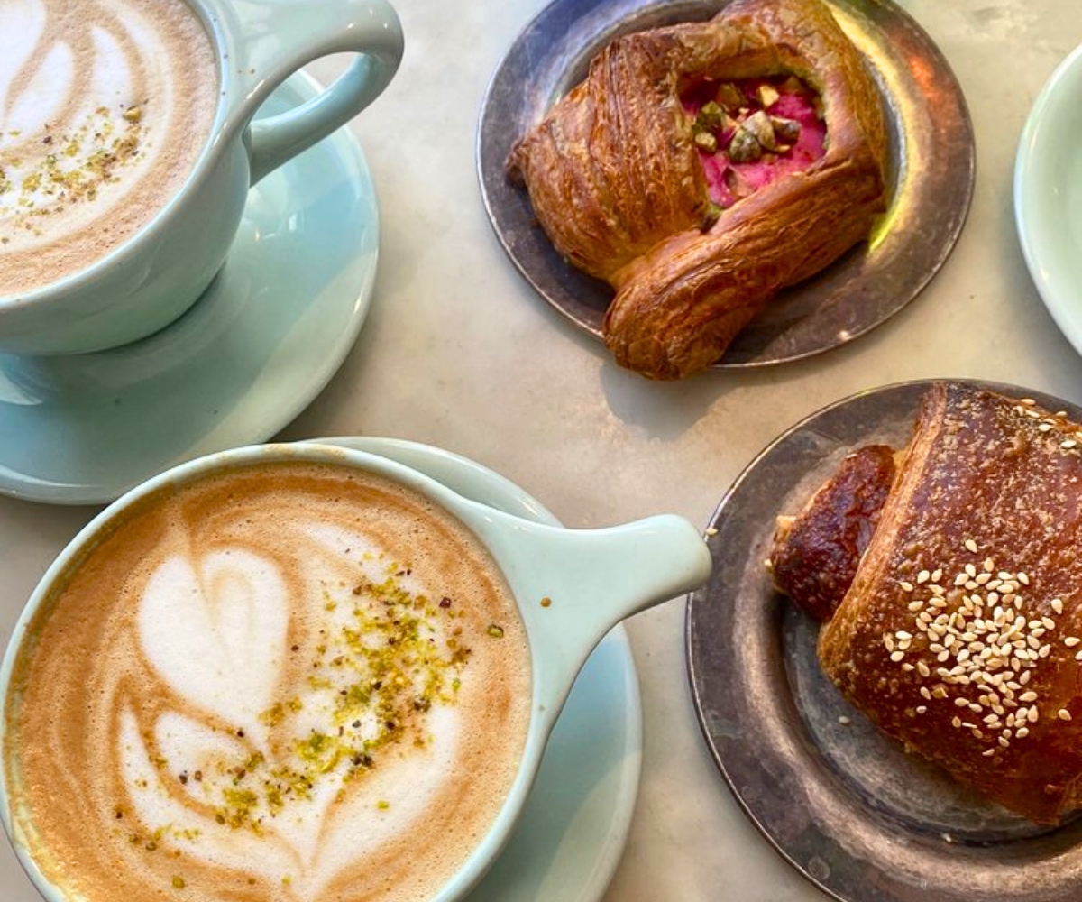pastries and latte at Persephone Bakery in Jackson, Wyoming