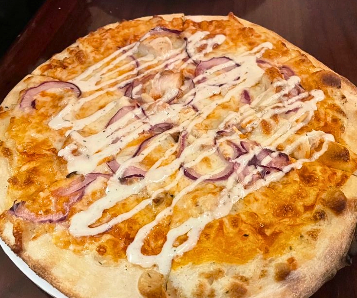 Buffalo Chicken Pizza at Earth and Stone Wood Fired Pizza in Huntsville, Alabama