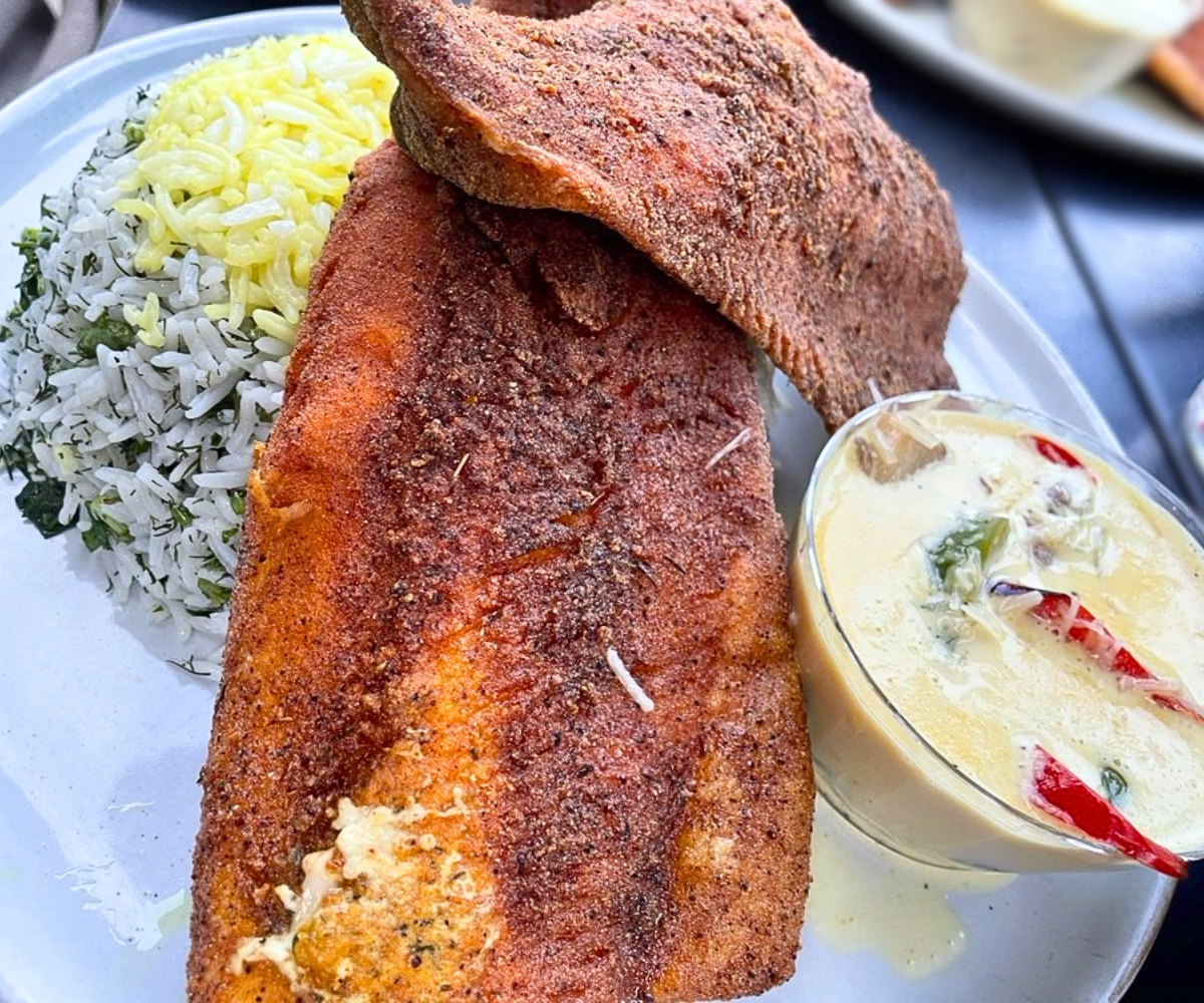 Pan-Seared Rainbow Trout at Persian Basket Kitchen & Bar in Johns Creek, GA