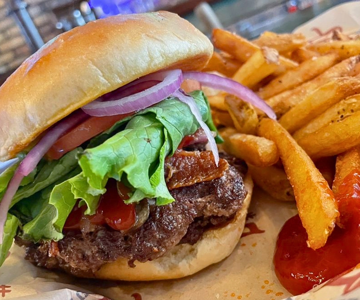 smash burger at Lucy's #7 Burger Bar in Beloit, Wisconsin
