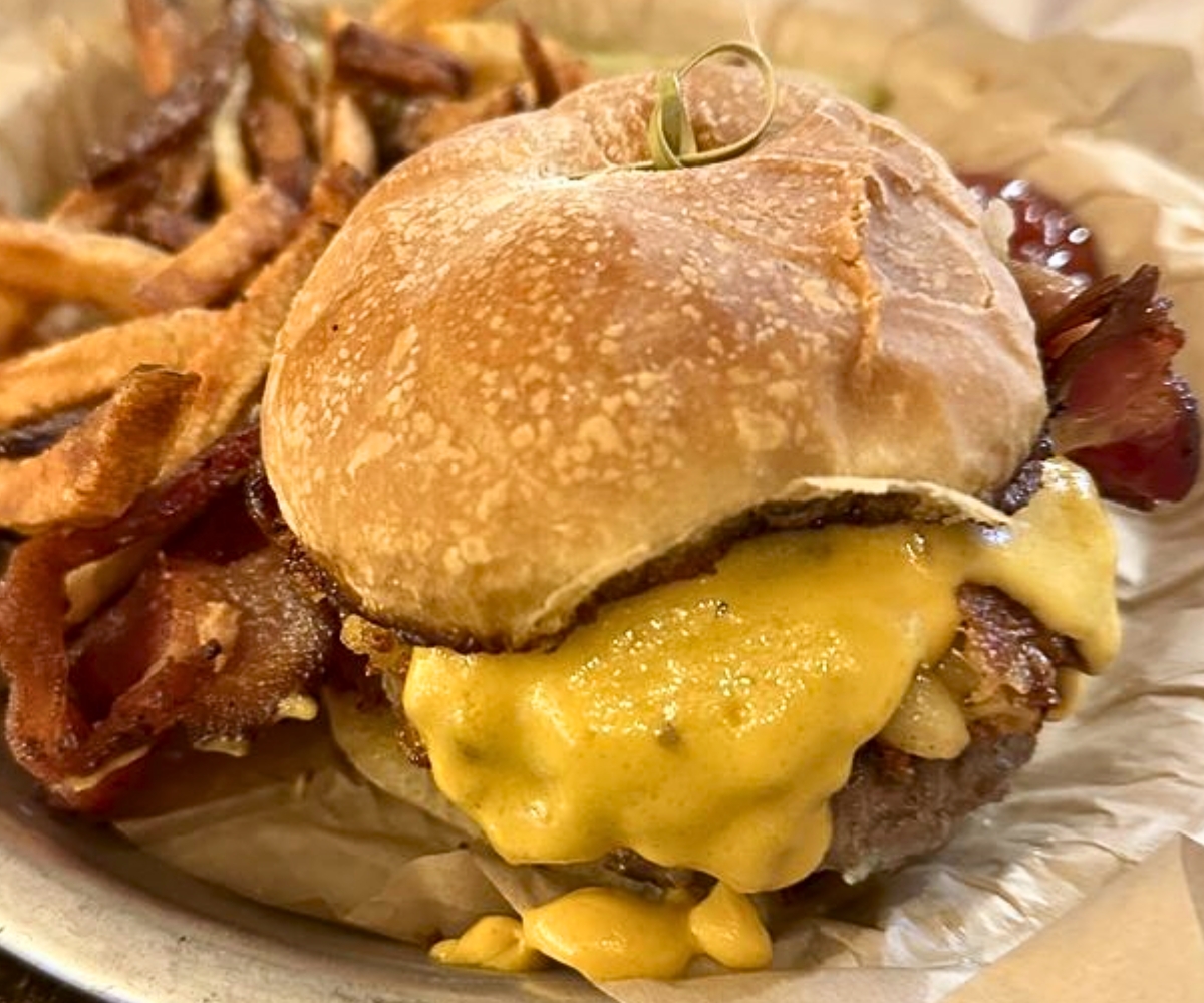 Mac & Cheese Burger at Lucy's #7 Burger Bar in Beloit, WI