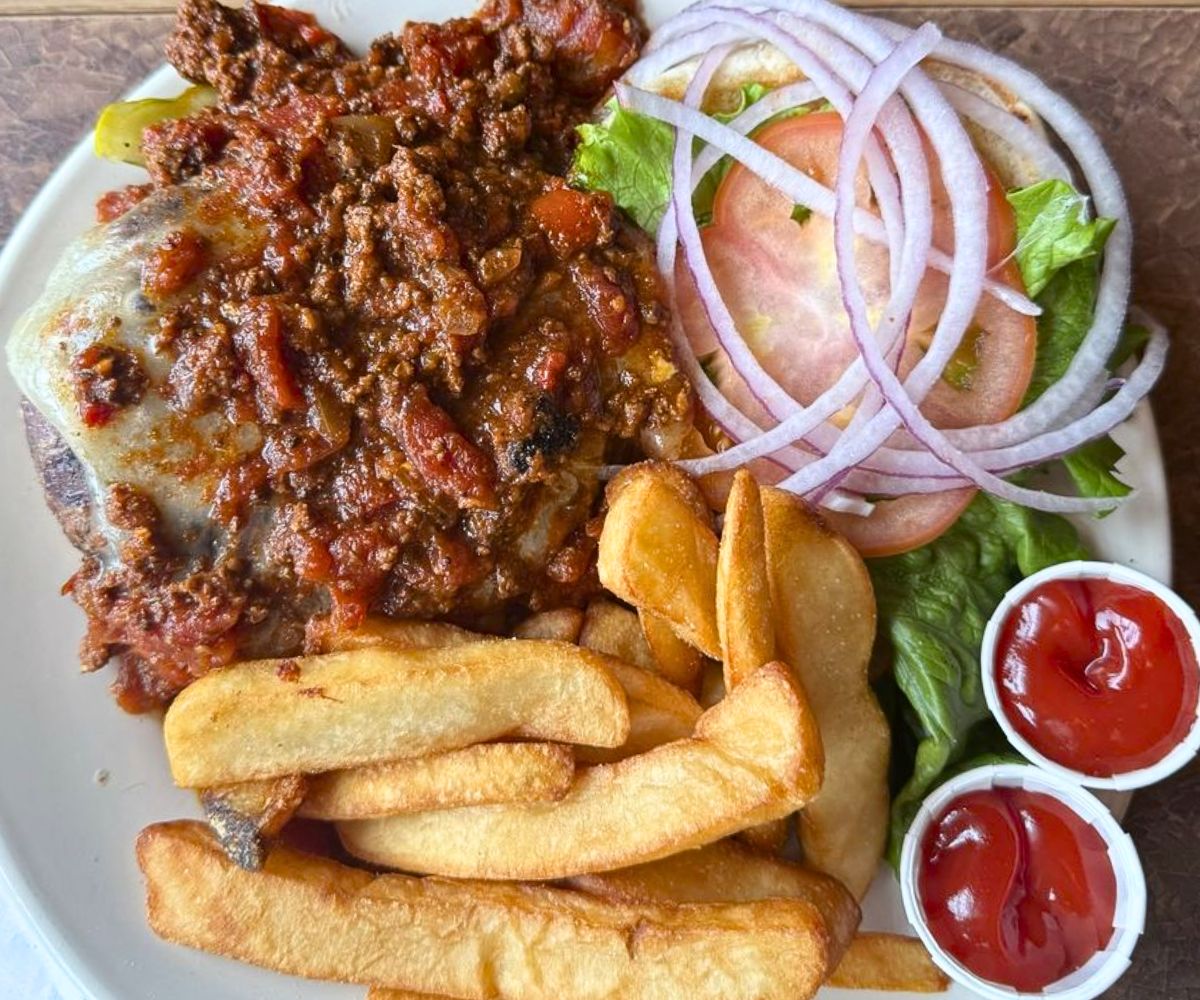 The Chili Burger at Zoey's Double Hex in Manchester, Vermont