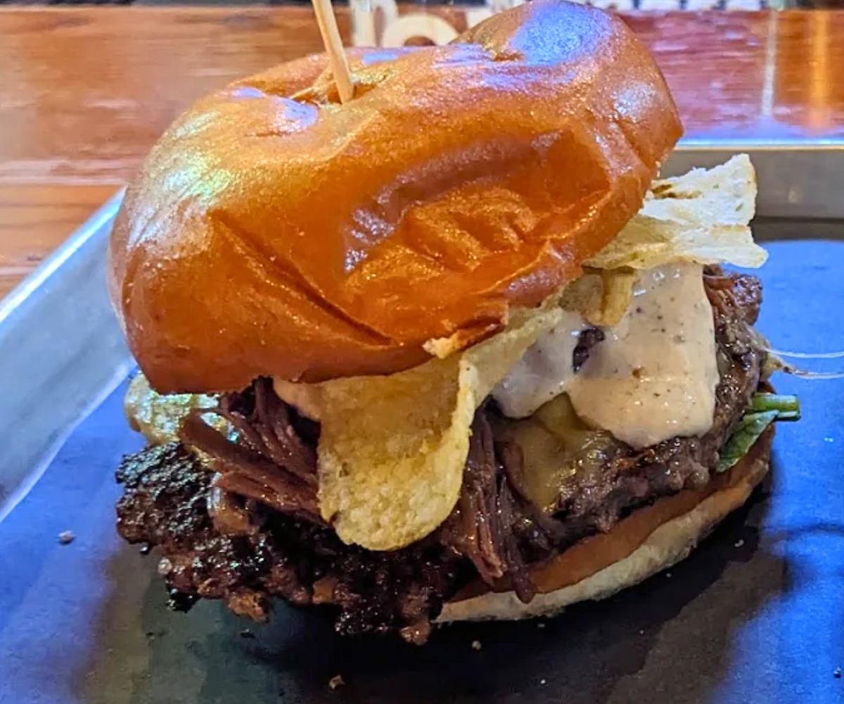 Short Rib Smash Burger at Chomp Kitchen & Drinks in Warren, Rhode Island
