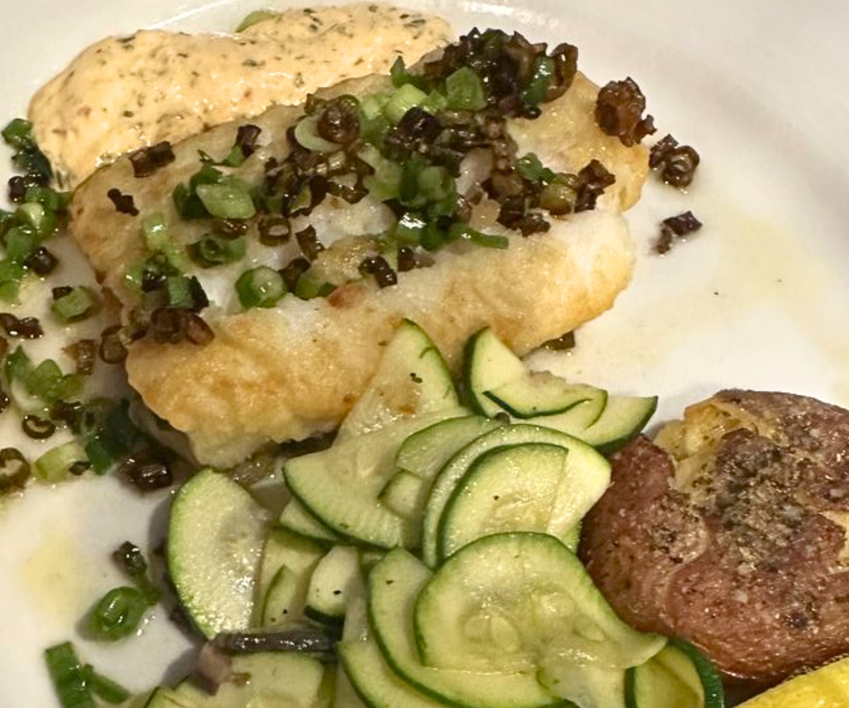 Burnt Scallion Cod Fish at Cool Springs Fish Bar & Restaurant in Dover, Delaware