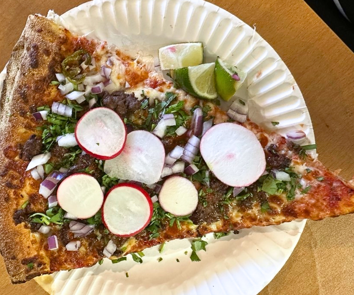 Carne Asada Pizza at Rayo’s Pizza in Hayward, California