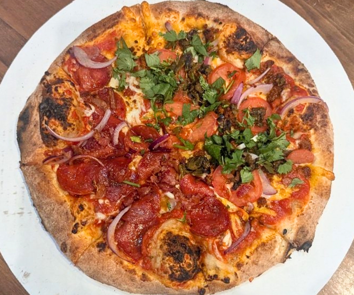 half and half pizza at Cloudcroft Brewing Company in Cloudcroft, New Mexico