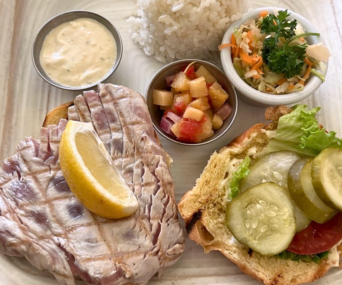 Grilled Fresh Fish Sandwich at Bamboo Restaurant in Hawi, HI