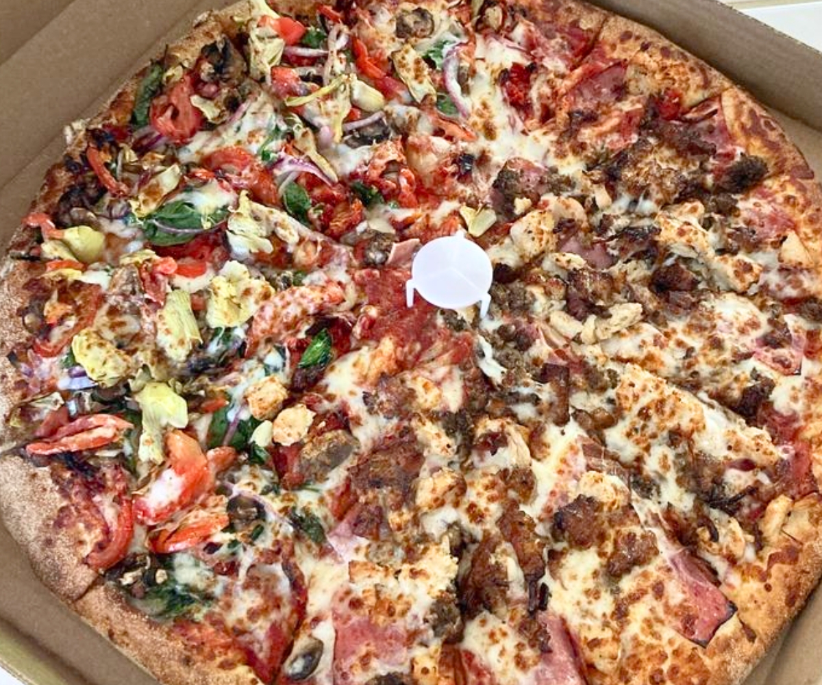 half and half pizza at Rayo’s Pizza in Hayward, CA