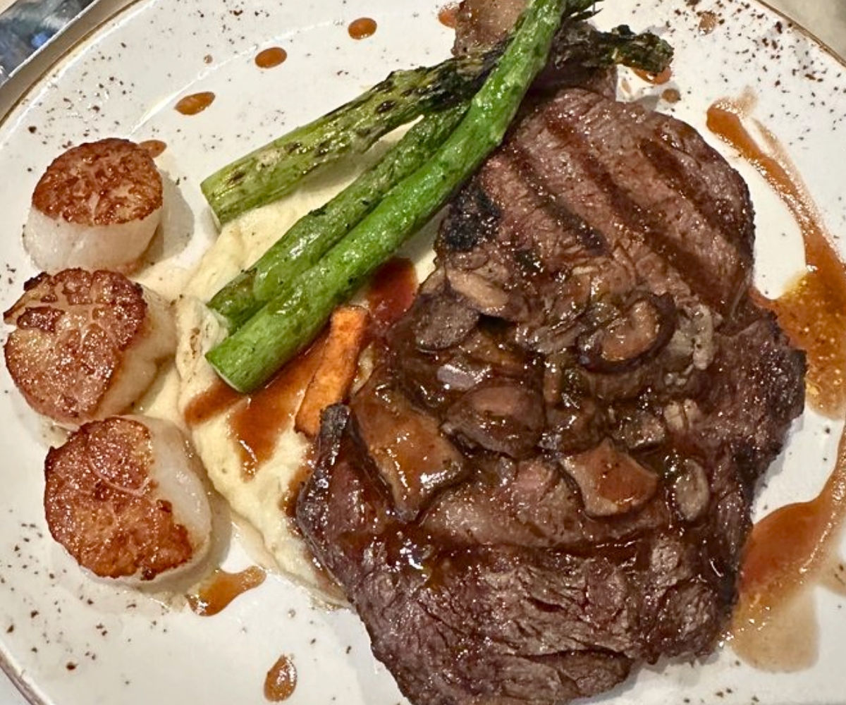 ribeye and scallops at Timber Kitchen & Barin Bangor, ME
