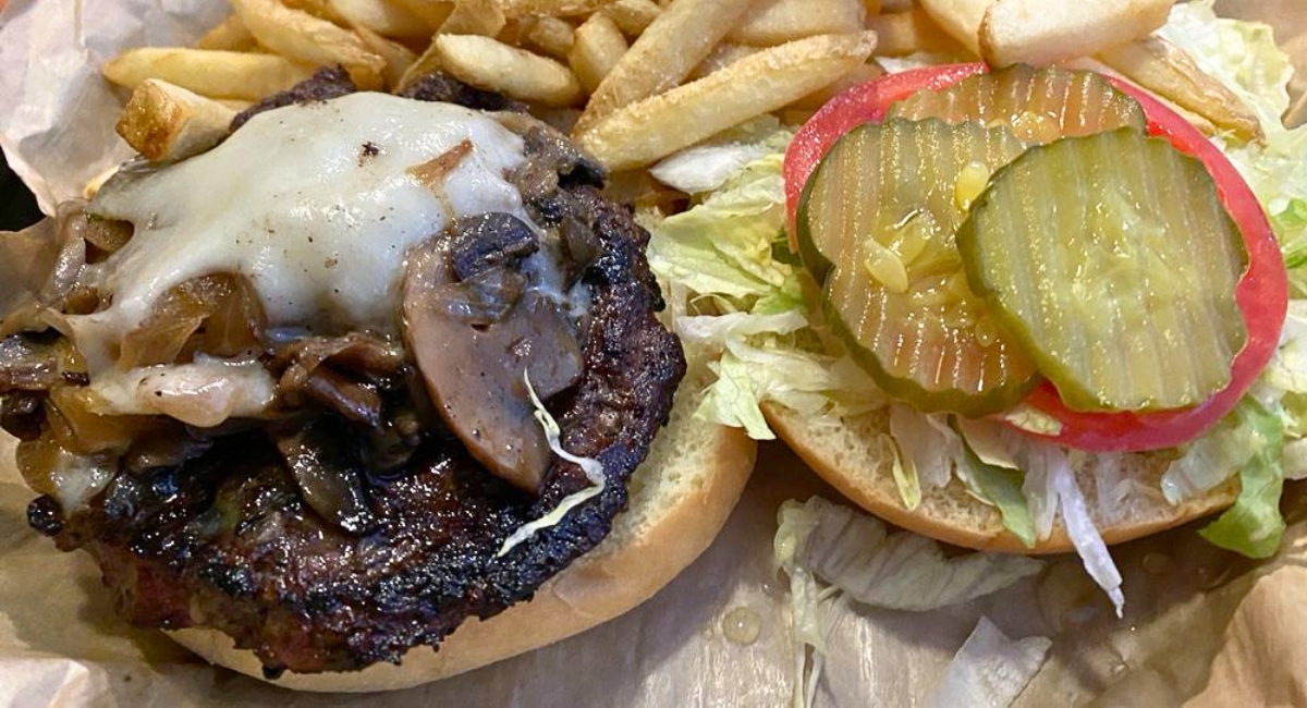 Swiss Mushroom Burger at Black Mtn Burger in Lincoln, NH