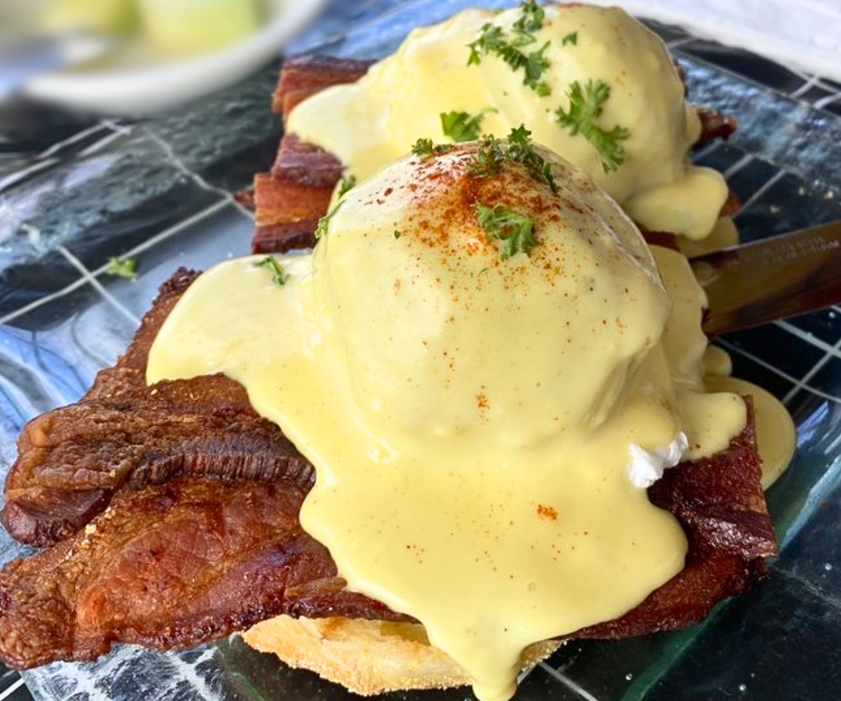 Eggs Sardou at La Maison Cafe in Newport, Oregon