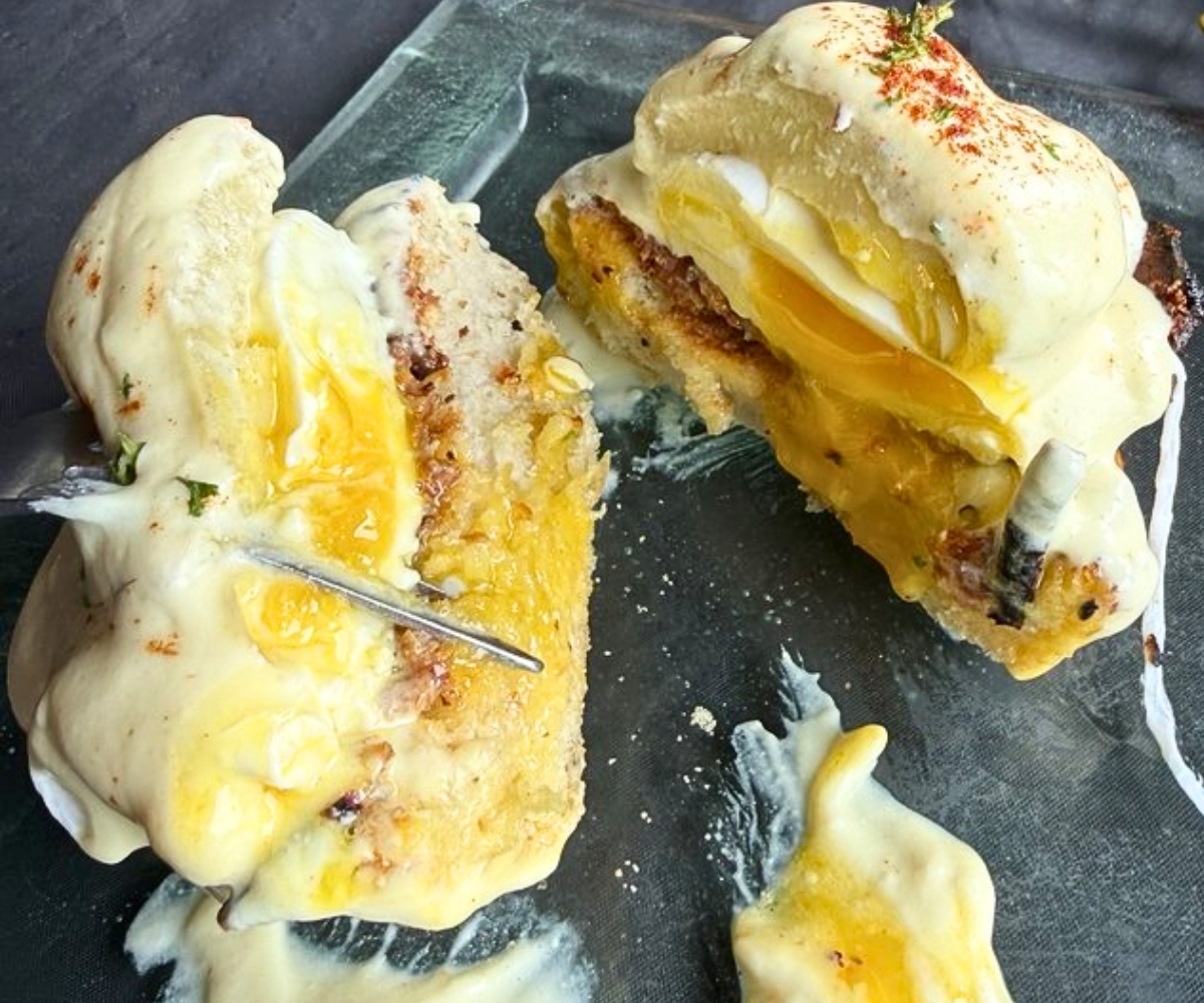 Eggs Sardou at La Maison Cafe in Newport, OR