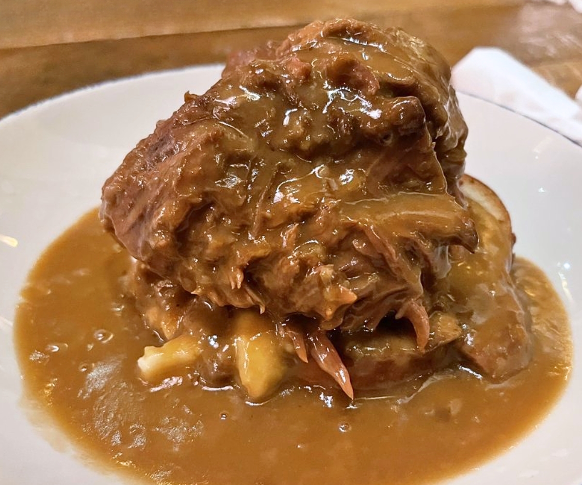 Open-Faced Pot Roast at Five Oaks Farm Kitchen in Sevierville, Tennessee
