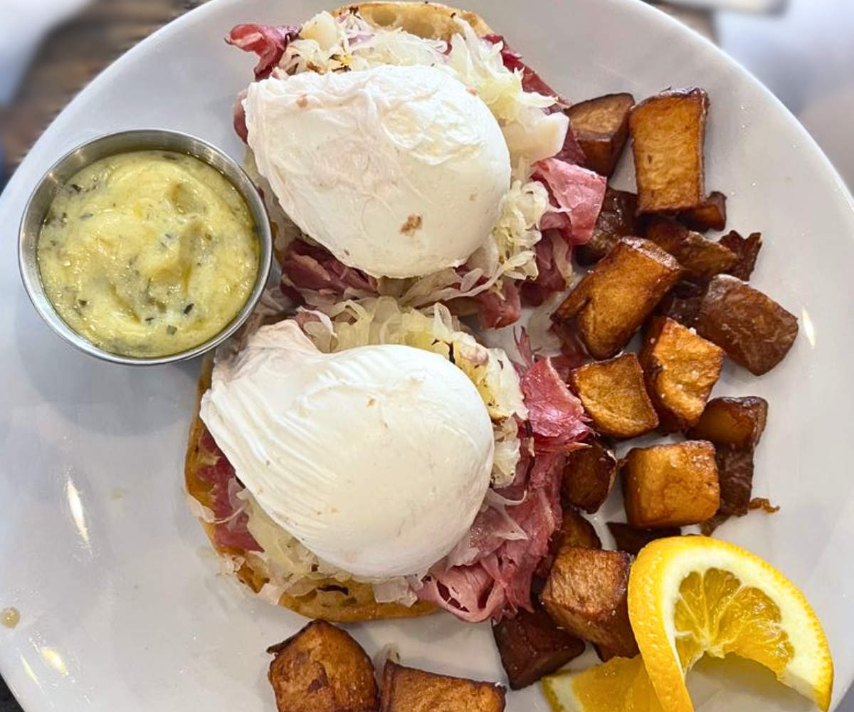 pastrami eggs benedict at Glass Onion Griddle in Allen Park, Michigan