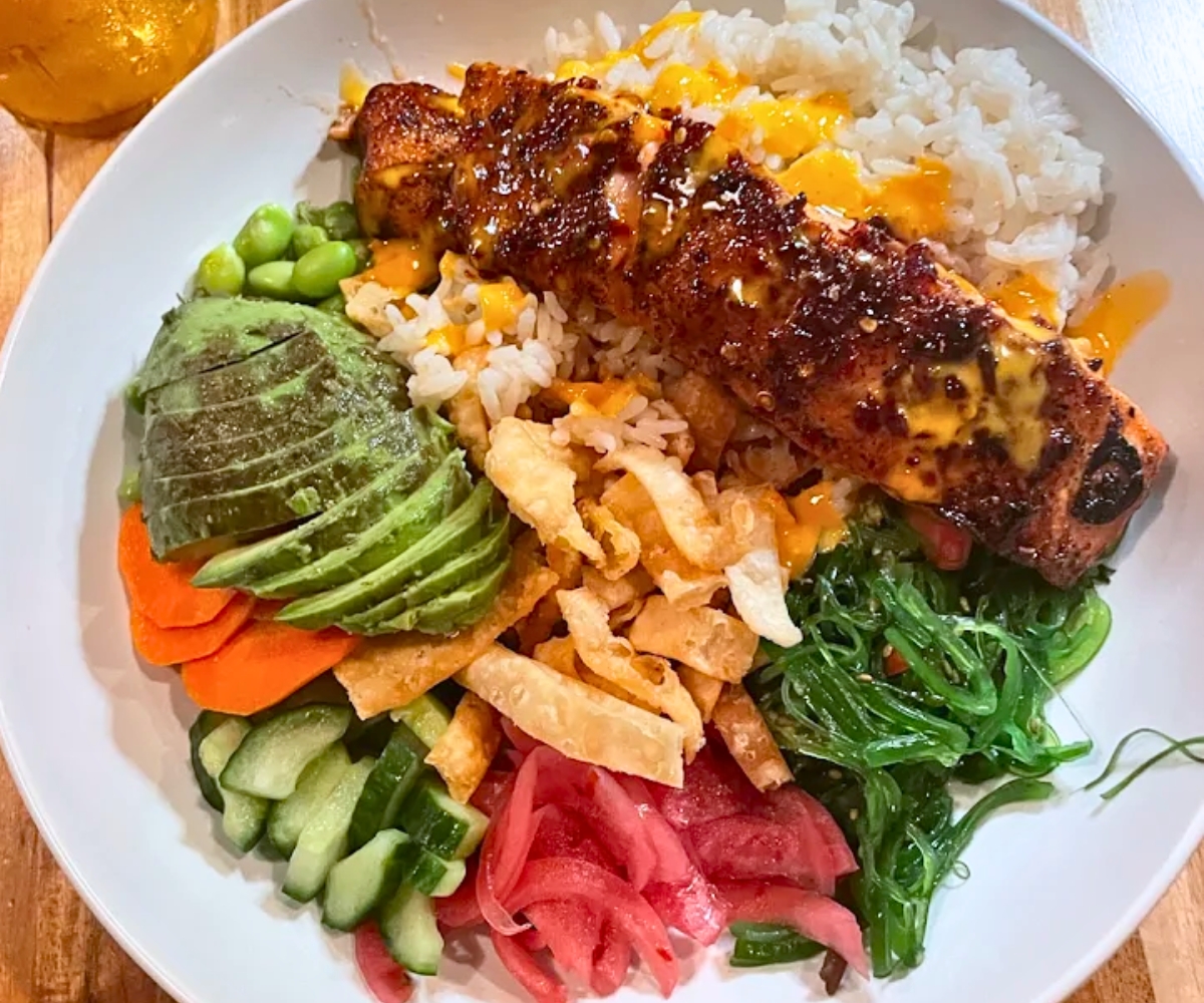 Hot Honey Salmon Bowl at The Quarry Restaurant in Mason City, Iowa