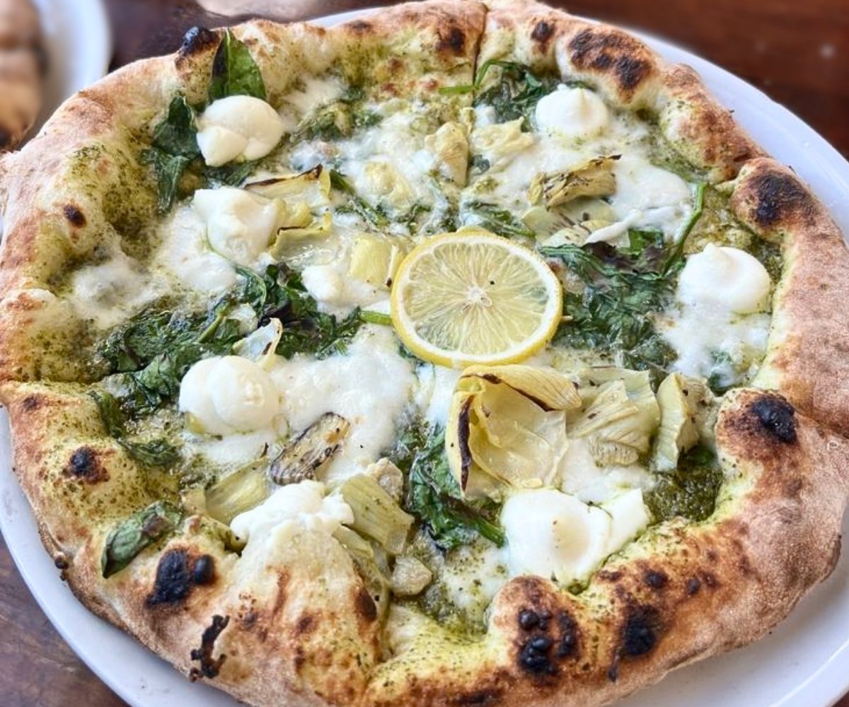 Ricotta & arugula pizza at Righteous Slice in Rexburg, ID