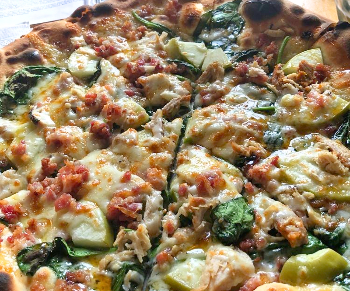 Chicken Maple Bacon Pizza at Schilling Beer in Littleton, NH