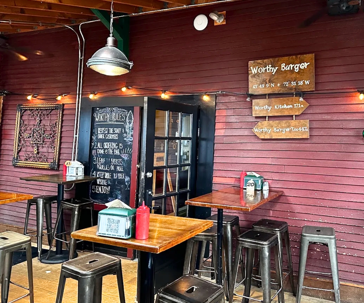 interior of Worthy Burger in South Royalton, Vermont