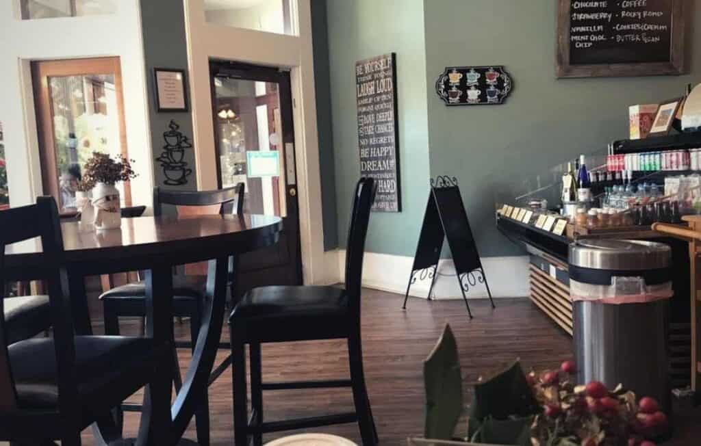 Leaf and Bean Coffee shop interior Newnan GA