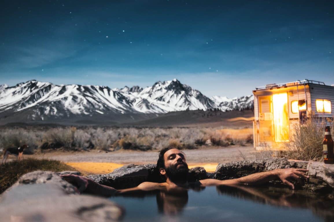 man in a hot spring