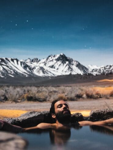 man in a hot spring