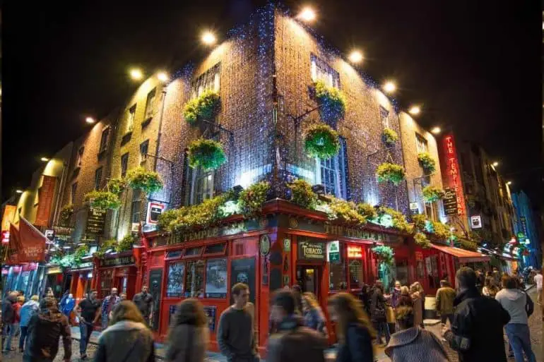 Dublin Ireland at night, busy street corner