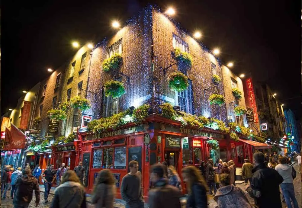 Dublin Ireland at night, busy street corner