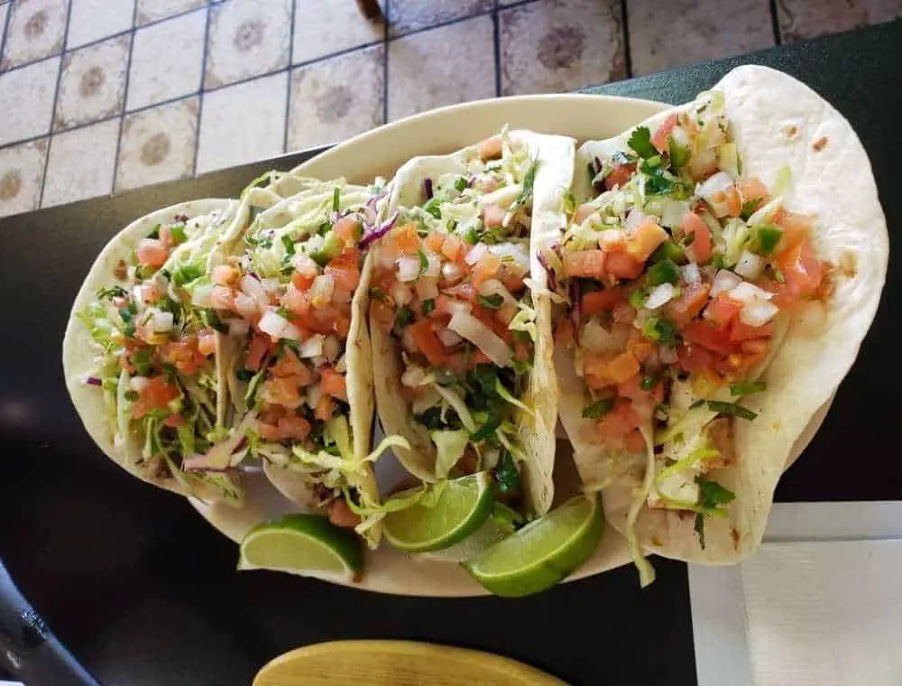 Fusion tacos with flour tortillas at Komex Fusion in Las Vegas, Nevada.