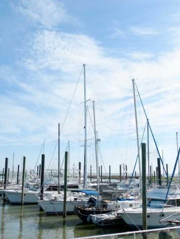 Boats docked in marina in Port Lavaca, Texas
